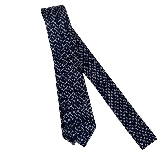 Charles Tywhitt Designer Necktie Silk Blue Silver Geometric Print - Picture 3 of 4